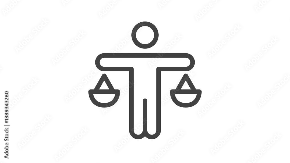Poster animated outline icon. business soft skills collection. work ethic man with balance symbol. black co