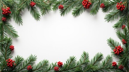 An artistic arrangement of a garland with pine branches and clusters of berries