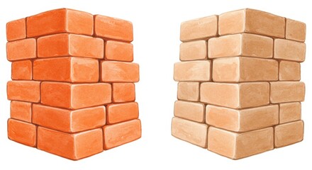 Brick Wall Textures: Orange and Beige - Two illustrations of brick walls, one orange and one beige, showcasing different brick colors and textures. Ideal for construction, architecture