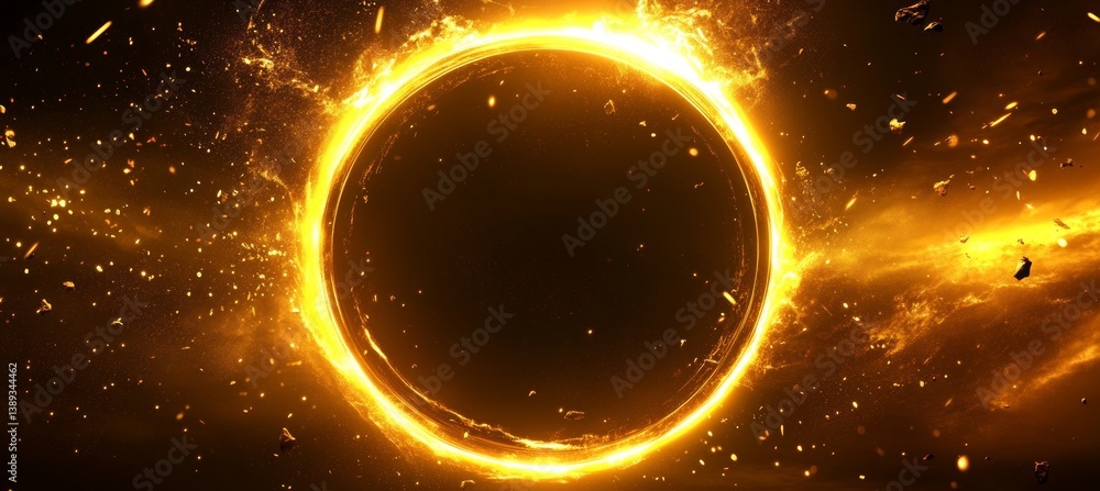 Aufkleber abstract energetic neon circular formation on dark cosmic background with exploding effect