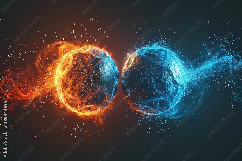 Poster abstract spheres in dynamic motion with colorful trails.
