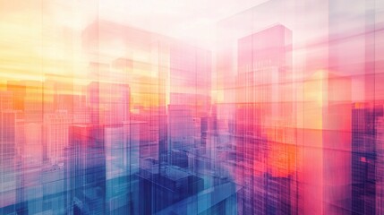 Abstract Double Exposure Cityscape with Faded Business Vibes