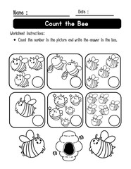 Bee Themed Number Worksheets for Kindergarten and Preschool Math Practice