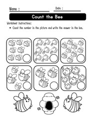 Bee Themed Number Worksheets for Kindergarten and Preschool Math Practice