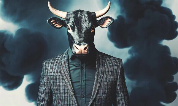 Fashion bull in smoke atmosphere.