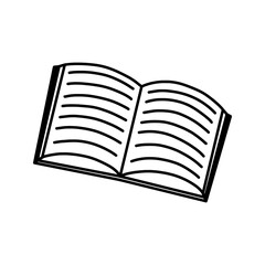 Open book hand drawn element - for reading and writing, textbook icon. Open book illustration. School supply doodle design. Office element - stationery and art school supply. Back to school.