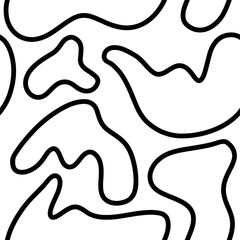 Seamless pattern with abstract liquid shapes. Trendy and stylish print for fabric, textile, natural wallpaper. Minimalistic abstract pattern with black outline blobs on white.