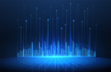 Smart city digital background. Building Technology, Futuristic Architecture.