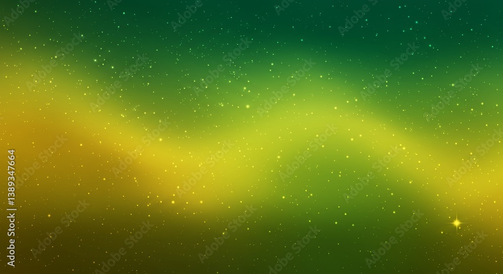 Aufkleber celestial wave abstract background - abstract of a green and gold celestial wave with sparkling star