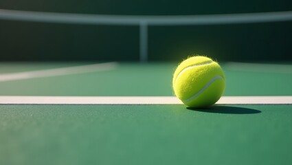 Tennis ball perfectly positioned on line serene aftermath of match