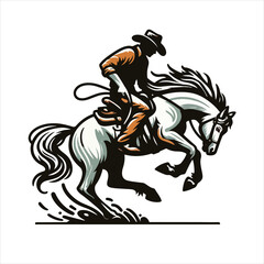 Fototapeta premium Cowboy riding horse and lassoing vector silhouette logo and t-shirt