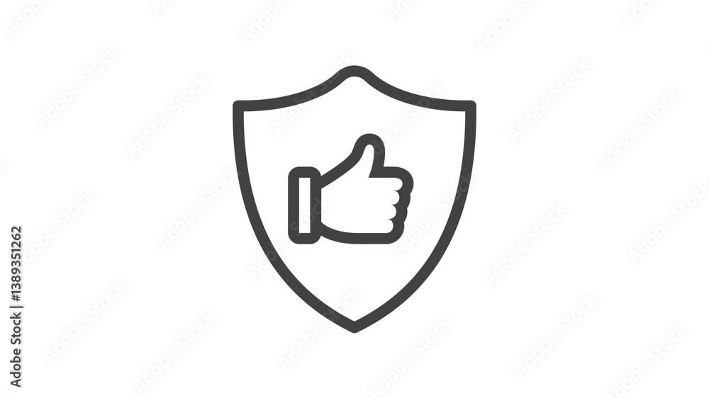 Poster animated outline icon. business soft skills collection. reliability shield thumbs up symbol. black c