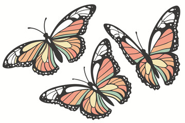 130 Colorful butterflies, vibrant wings, detailed patterns, iridescent colors, varied species, white background, realistic illustration, nature collection, rainbow hues, delicate insects, entomology d