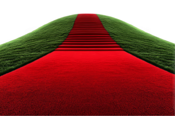 Abstract PNG Illustration Of A Red Carpet Leading Up Green Stairs With Bright Lighting