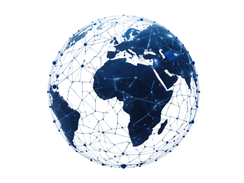A futuristic, geometric globe with interconnected nodes, perfect for digital concepts.