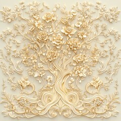 Intricate floral relief sculpture in soft hues.