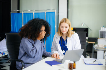 Professional healthcare scene featuring a doctor performing a patient checkup in a clinical setting