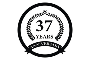 37 years anniversary icon with laurel wreath and number, vector illustration.