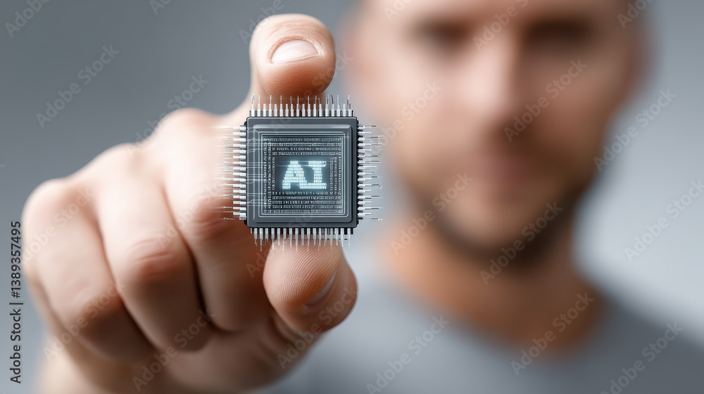 Poster exploring the future of technology with hands-on engagement with transparent ai chip