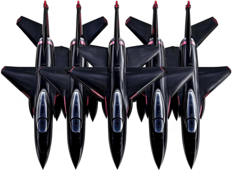 Five Black Jet Aircraft Formation Illustration On Transparent Background