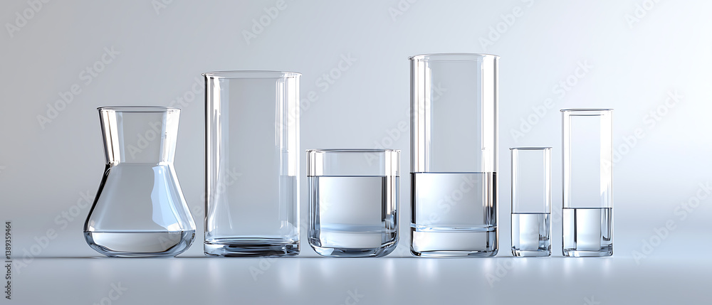 Poster dynamic glassware collection displaying clarity studio setting product photography minimalist enviro