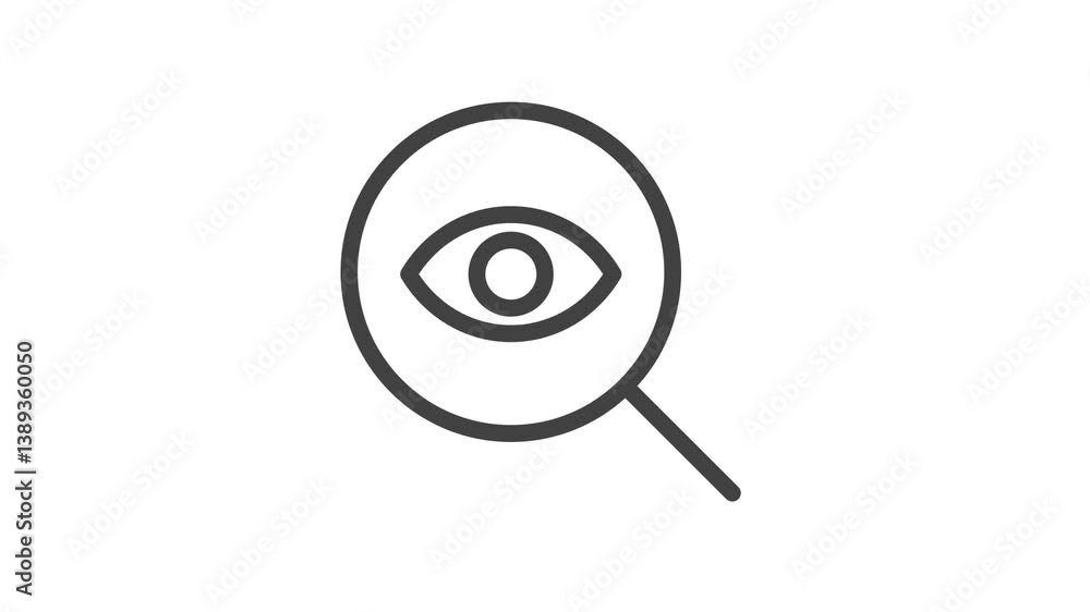 Poster animated outline icon. business soft skills collection. attention to details magnifier with glass sy