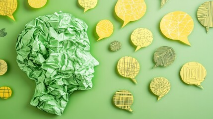 Paper head with speech bubbles