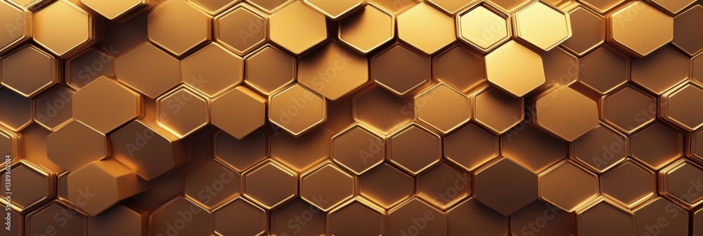 Poster Structured hexagonal honeycomb pattern with golden gradient showcasing modern and organic design elements