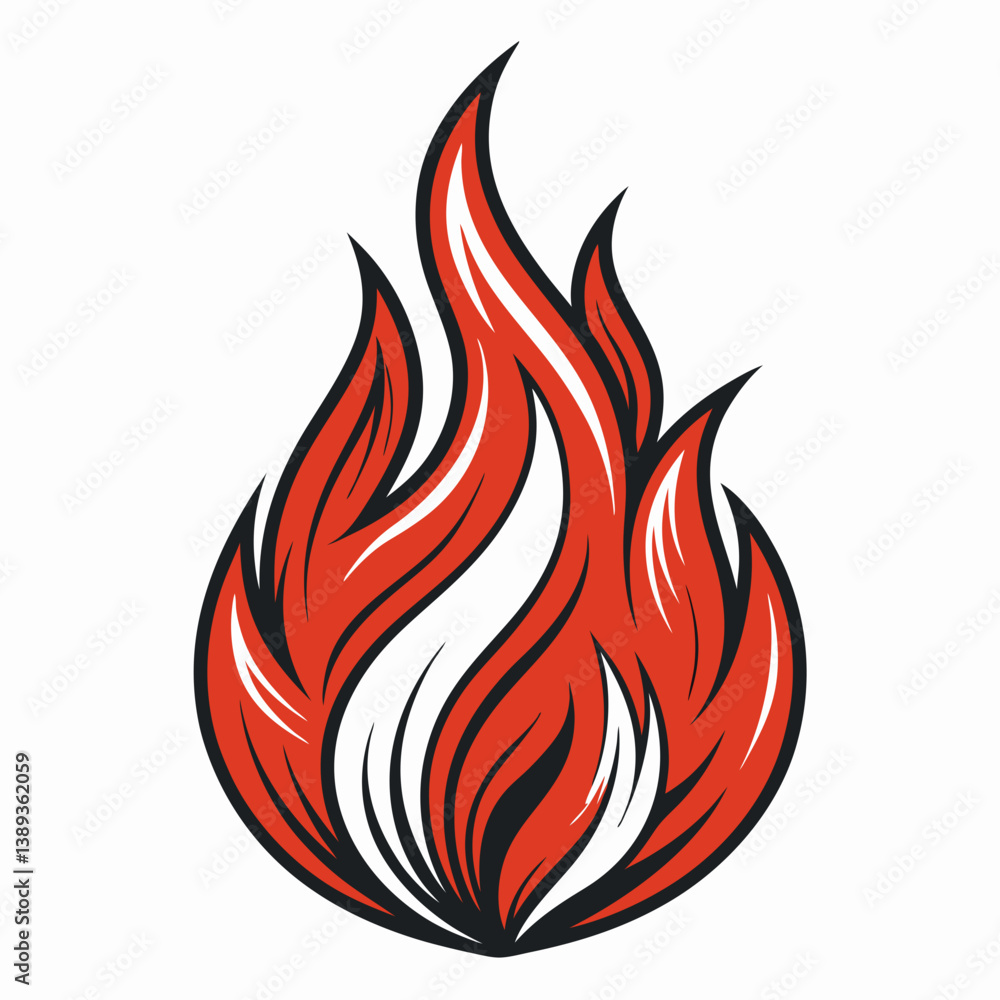 Poster design a bold, vector-based fire flame icon resembling a stylized log, suitable for a logo. include 