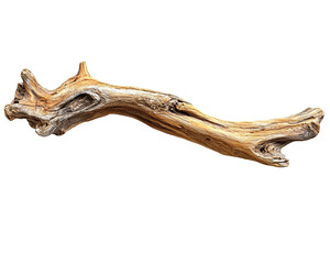 Light Brown Weathered Driftwood Piece on Transparent Background, PNG