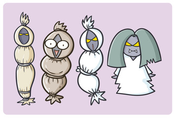 Cute and funny traditional ghosts from Indonesia in cartoon style set