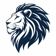 Create a minimalist vector illustration of a lion's head featuring a bold, black stroke.  Focus on clean lines and strong geometric shapes.