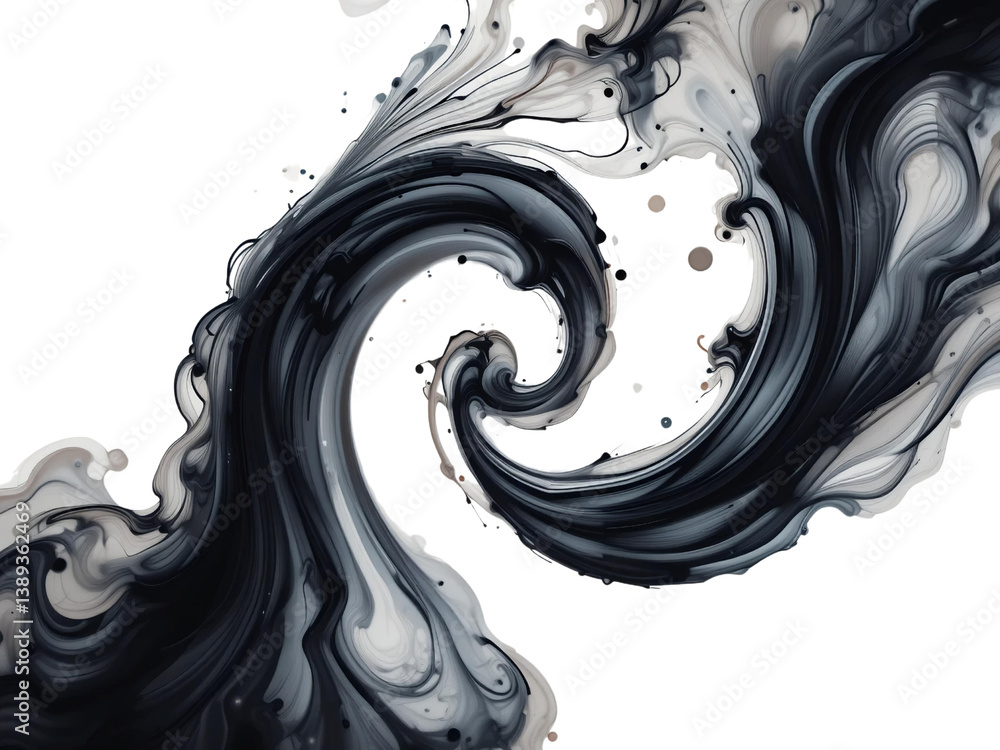 Fototapete a delicate swirl of ink spreading beautifully in liquid, with soft gradients, isolated on a transpar