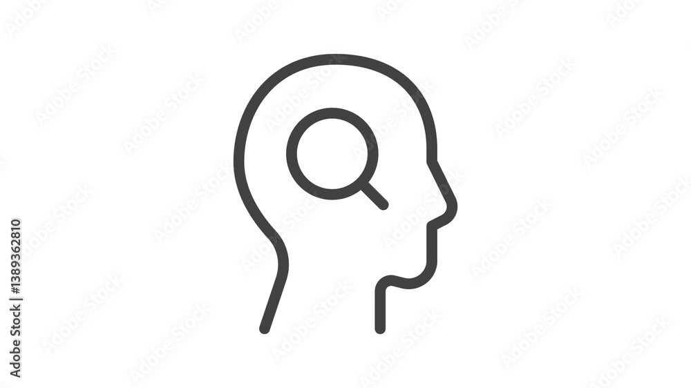 Aufkleber animated outline icon. business soft skills collection. introspection head with magnifier symbol. bl