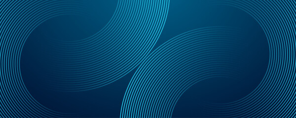 Modern abstract blue background with circular lines. Geometric stripe line art design for poster, brochure, cover, website, header, web banner, presentation