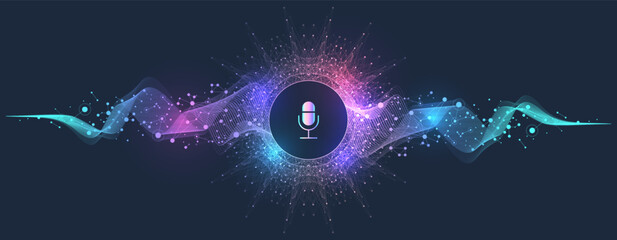 Voice assistant concept. Vector sound wave. Voice and sound recognition equalizer wave flow background. Personal assistant and voice recognition concept gradient vector illustration.