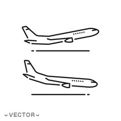 departure plane icon, arrival plane concept, thin line symbol isolated on white background, editable stroke eps 10 vector illustration