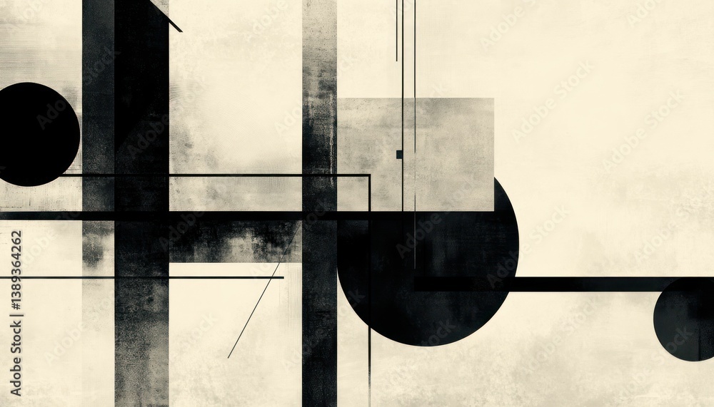Poster abstract geometric composition with dark shapes on a textured light background