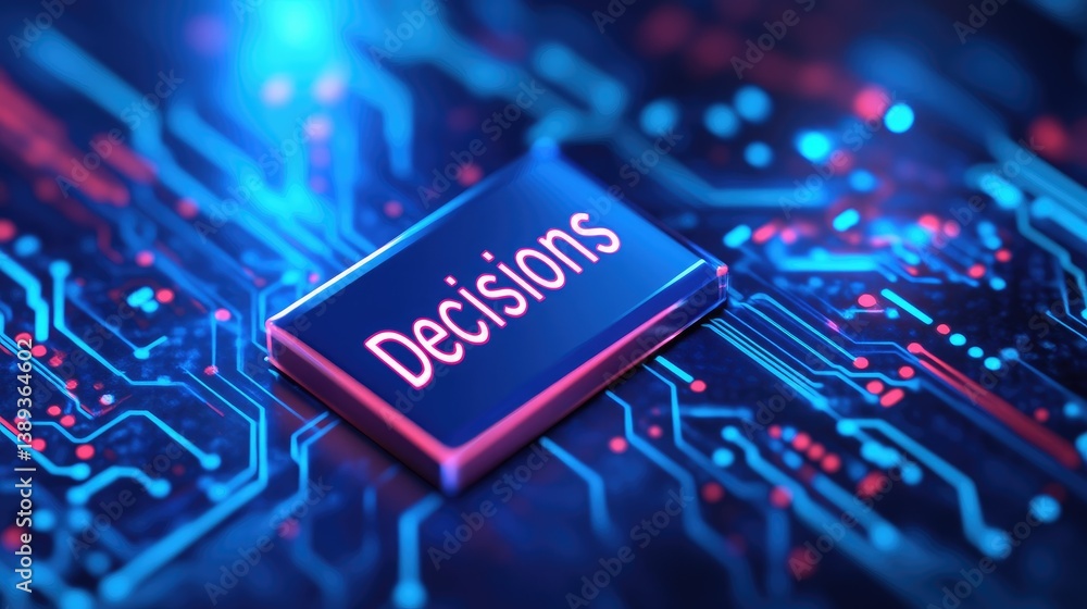 Aufkleber digital decisions abstract technology concept showing a circuit board with the word decisions highli