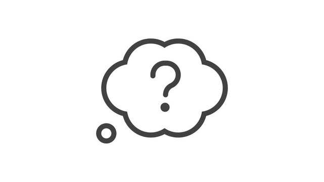 Animated outline icon. Business soft skills collection. Questioning cloud thought question mark symbol. Black color on white background with alpha channel. Simple reveal and disappear animation.