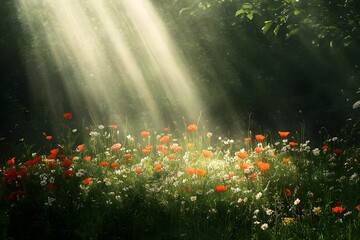 Field of Joy Blooming Wildflowers in the Wind