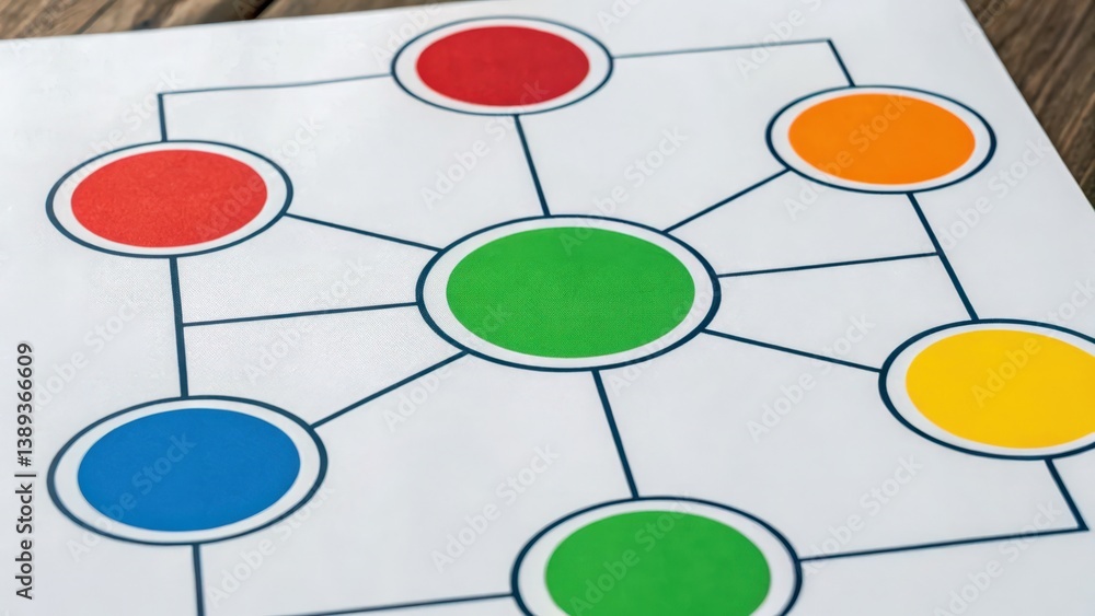 Poster a colorful diagram featuring a central green circle connected to eight surrounding circles in variou
