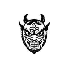 Ornate Demon Mask Logo Tribal Horned Spirit Face Illustration