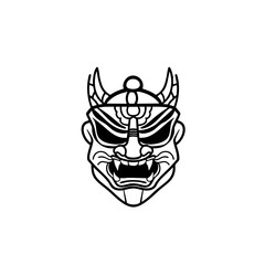 Fototapeta premium Ornate Demon Mask Logo Tribal Horned Spirit Face Illustration