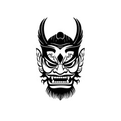 Ornate Demon Mask Logo Tribal Horned Spirit Face Illustration