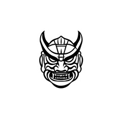 Fototapeta premium Ornate Demon Mask Logo Tribal Horned Spirit Face Illustration