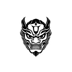 Ornate Demon Mask Logo Tribal Horned Spirit Face Illustration