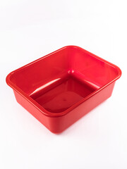 Purple red plastic empty square basin isolated on white background