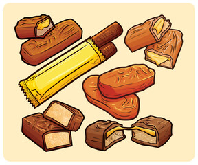 Chocolate caramel cookies cartoon illustration set