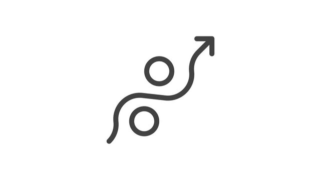 Animated outline icon. Business soft skills collection. Resourcefulness arrow around circles symbol. Black color on white background with alpha channel. Simple reveal and disappear animation.